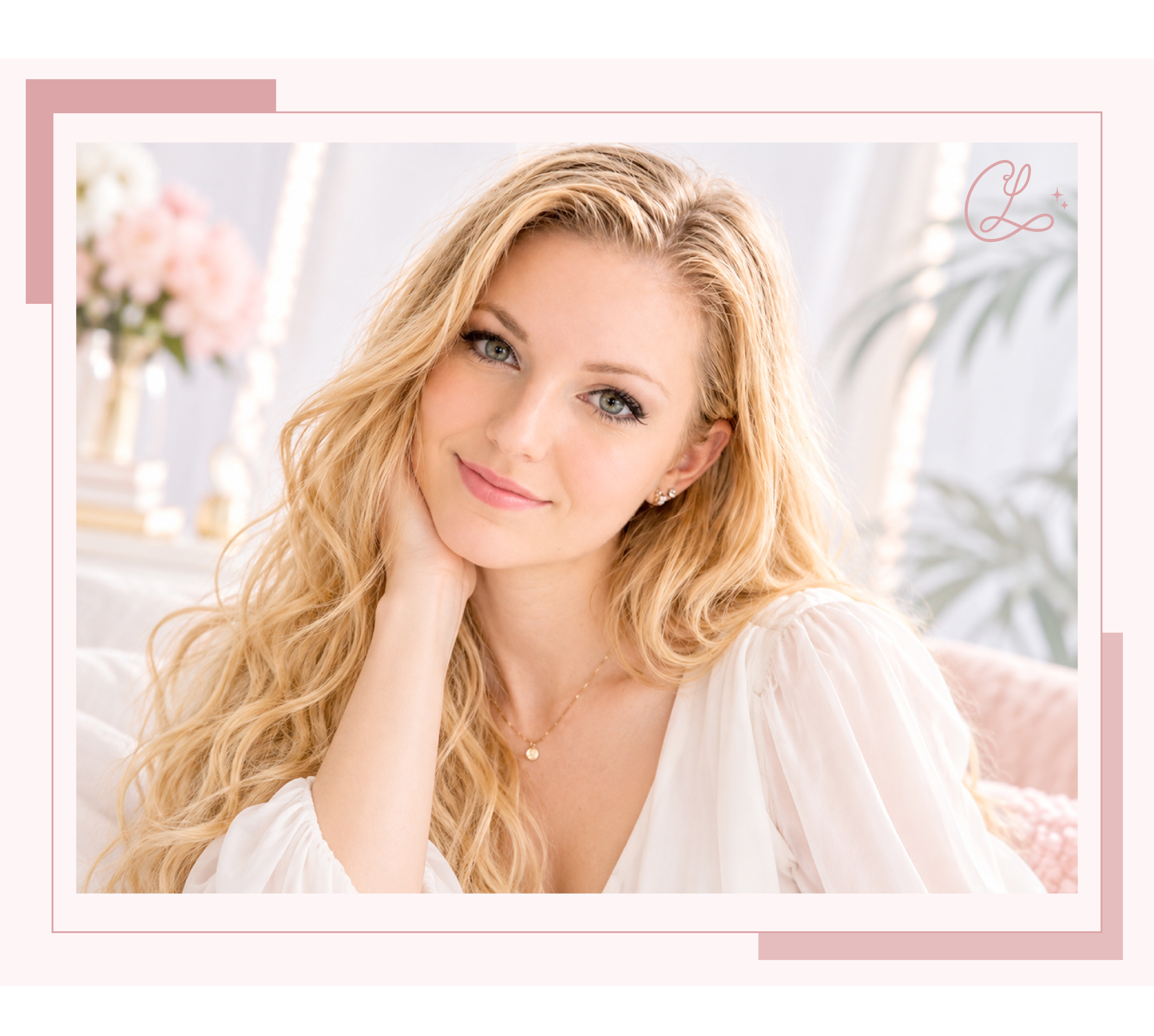 Casey Love in a blush frame with the CL monogram.